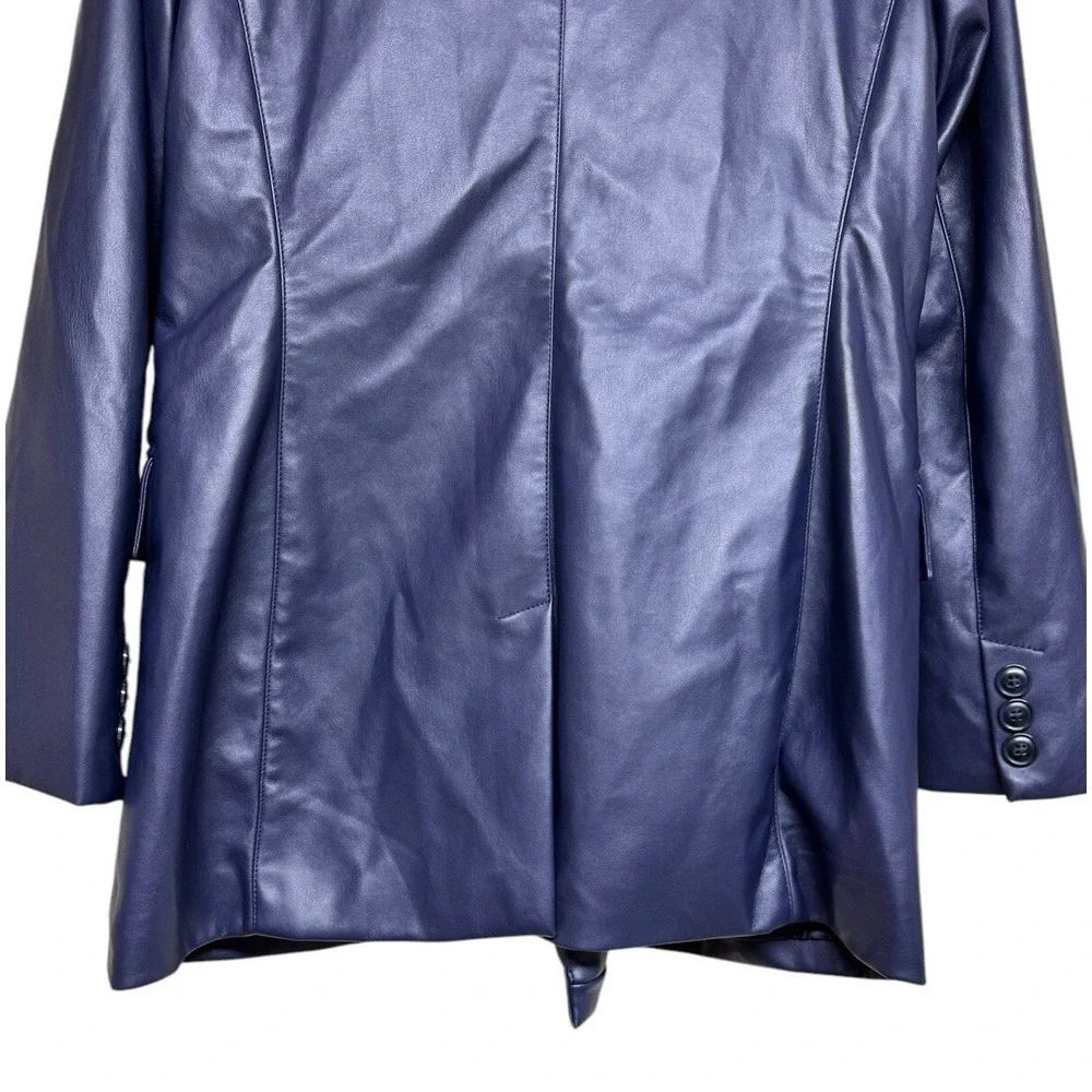 7 For All Mankind Faux Leather Double Breasted Blazer Navy‎ Blue Women's Medium